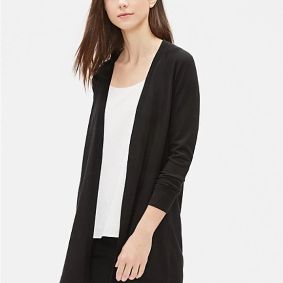 Eileen Fisher Tencel Stretch Long Cardigan - Black - Picture 3 of 17